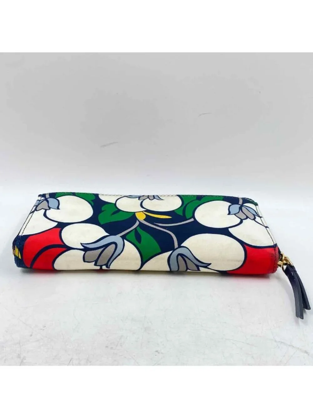Kate Spade Women's Navy Leather Floral Wallet Colorful Zip Red Green